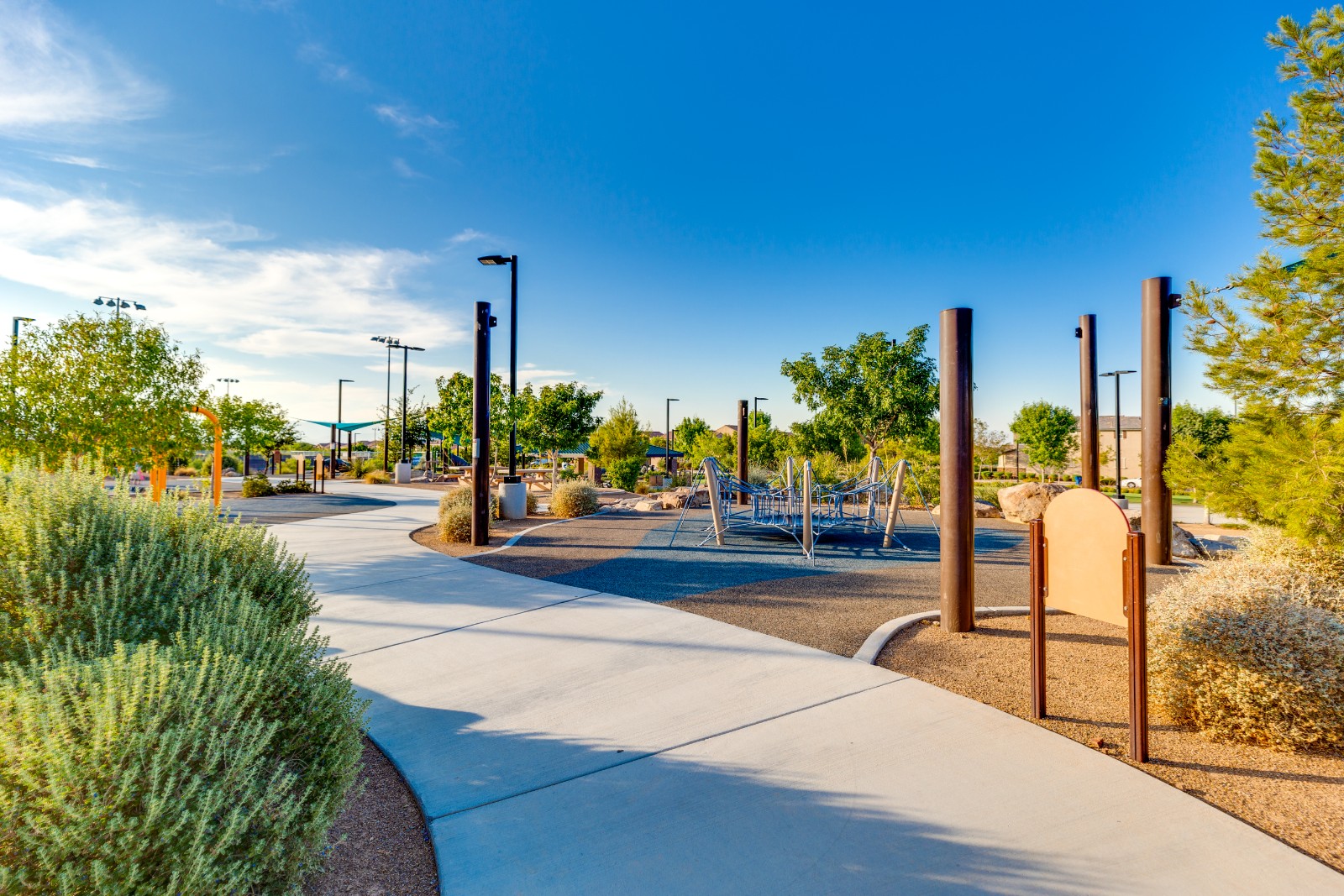 Walking path and play spaces in an Inspirada park